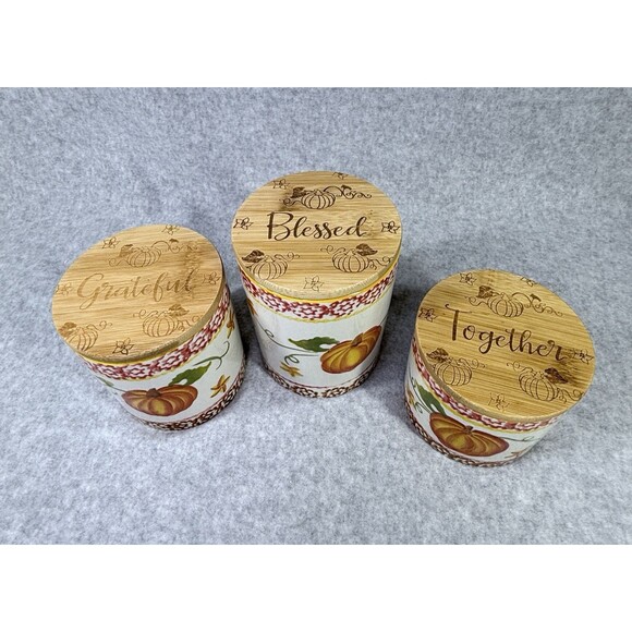 Temp-tations Old World Canister 3 Set Harvest Fall Leaves Acorn Thankful Harvest - Picture 2 of 10